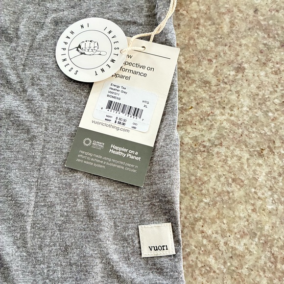 Vuori Energy Tee Shirt Womens Size XL Heather Gray Short Sleeve VW1011 NWT - Picture 3 of 5